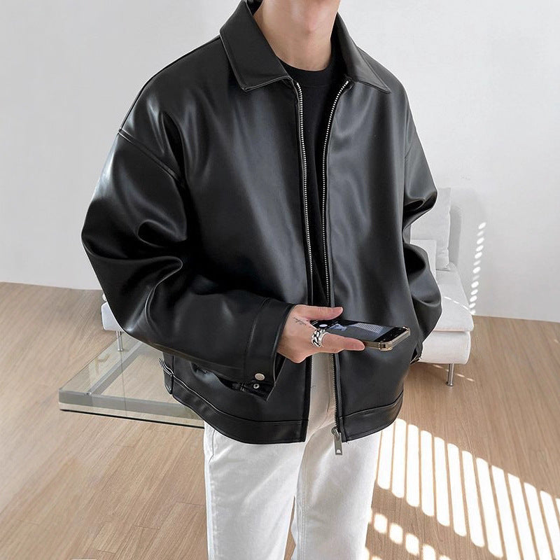 Men’s Korean Leather Casual Baseball Jacket Streetwear Bomber Style