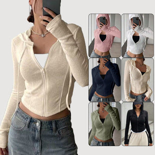 Slim Fit Cropped Zip-Up Hoodie – Casual Sportswear