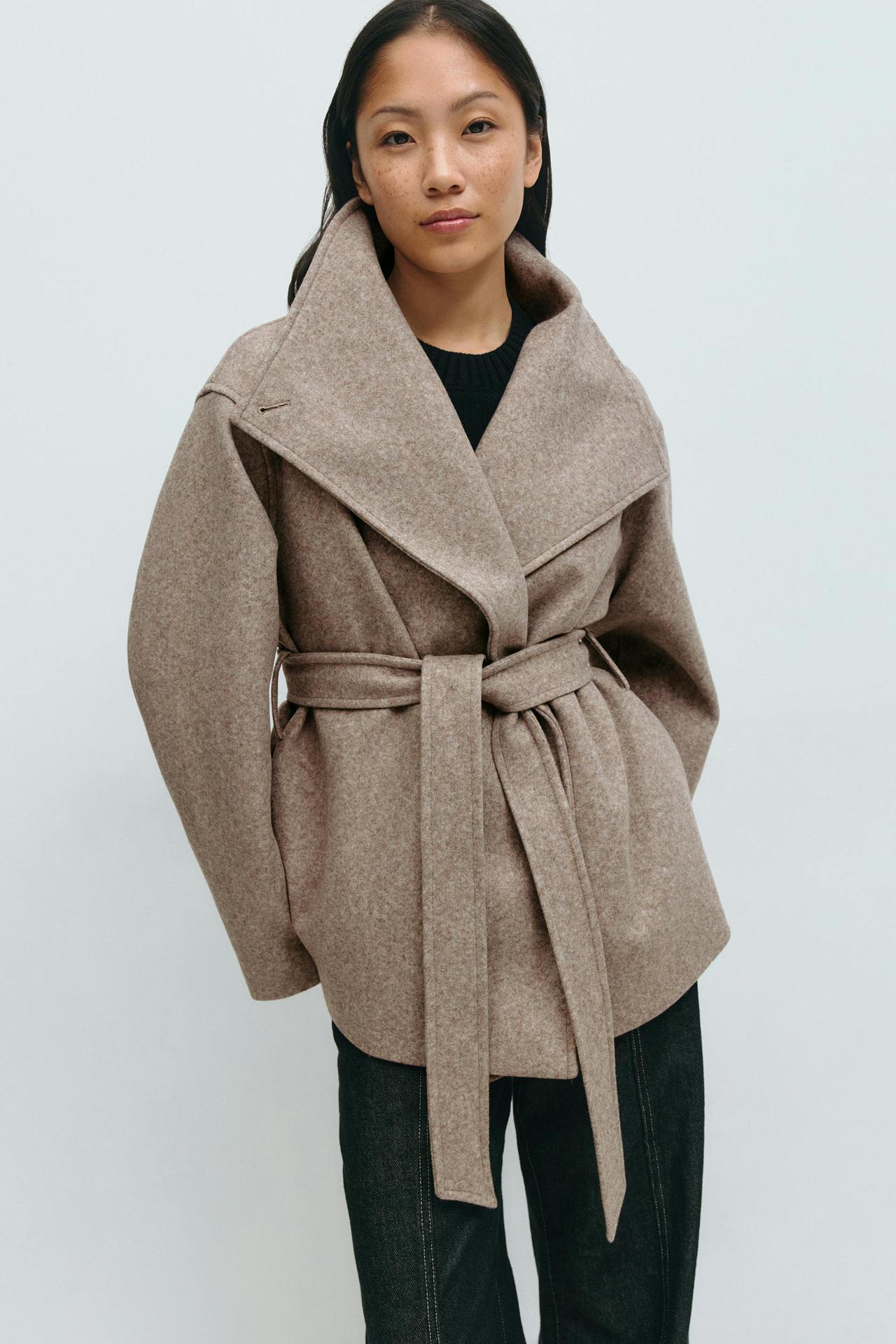 Women’s Autumn Winter Woolen Belted Coat – Elegant Mid-Length Jacket
