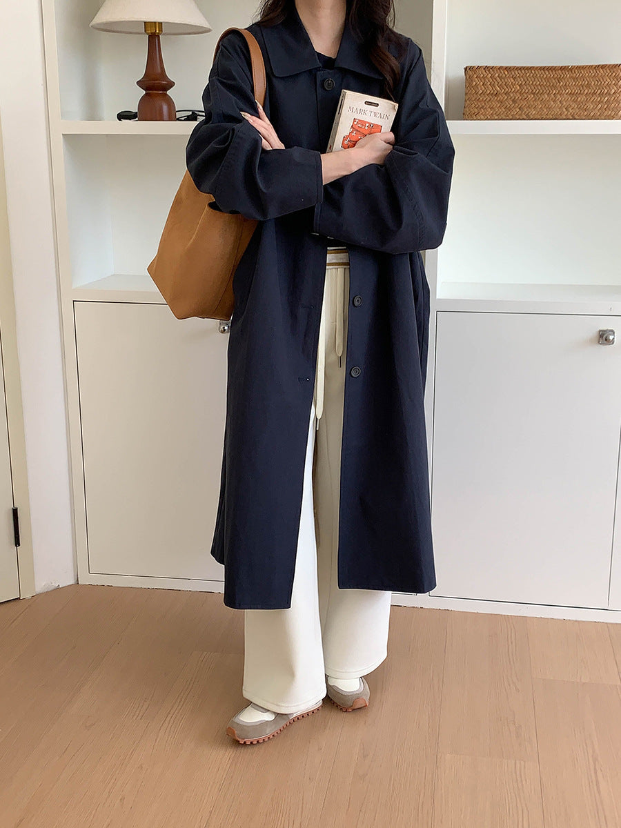 Minimalist Long Trench Coat with Lapel Collar