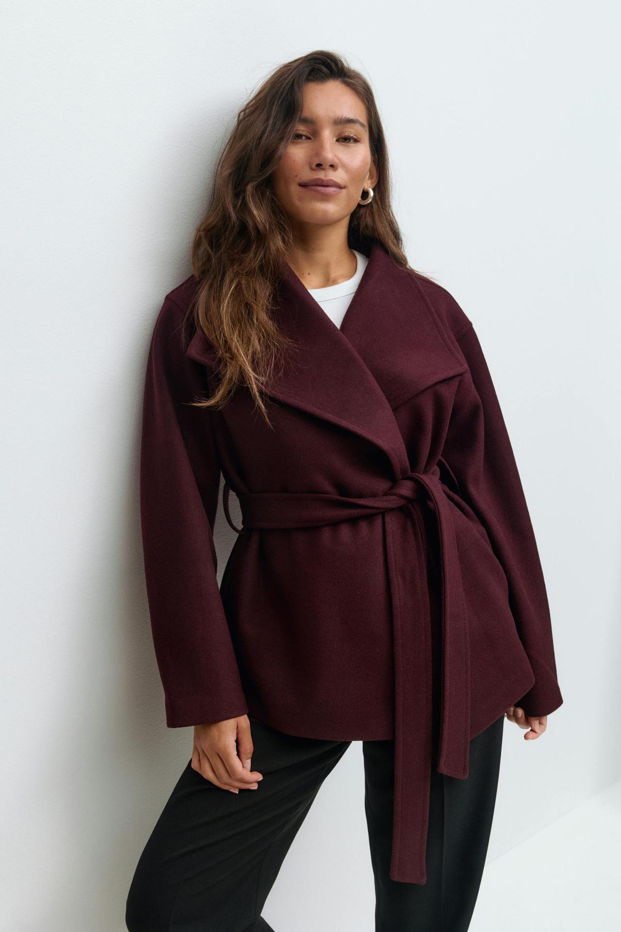 Women’s Autumn Winter Woolen Belted Coat – Elegant Mid-Length Jacket
