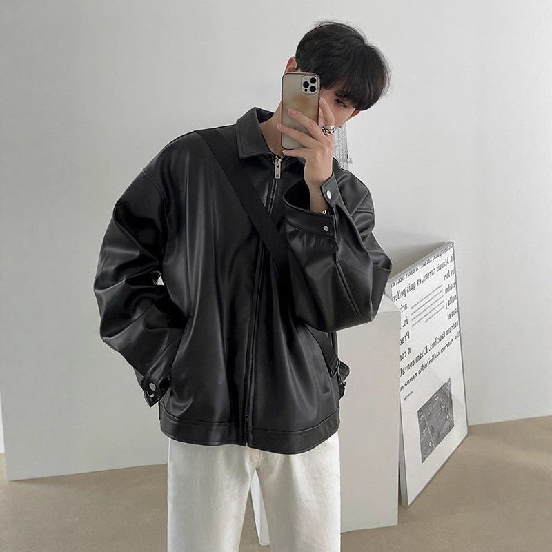 Men’s Korean Leather Casual Baseball Jacket Streetwear Bomber Style
