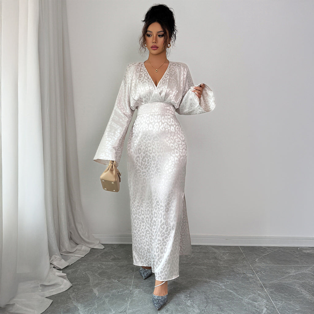 Women’s Long-Sleeved Deep V-Neck Elegant Maxi Dress – Autumn Winter Evening Gown