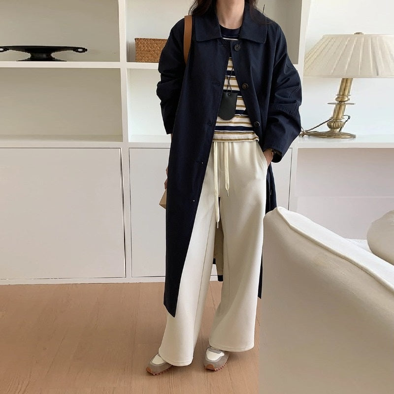 Minimalist Long Trench Coat with Lapel Collar