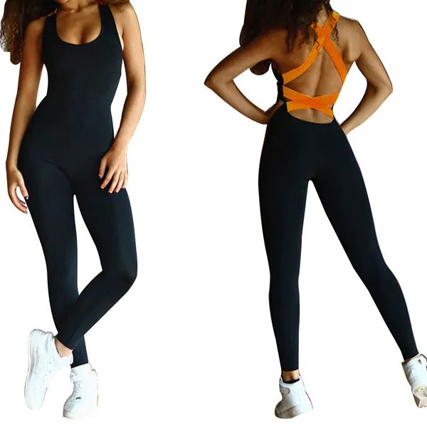 Women’s Sports Yoga Jumpsuit – Sleeveless Strappy Back Gym & Fitness Romper