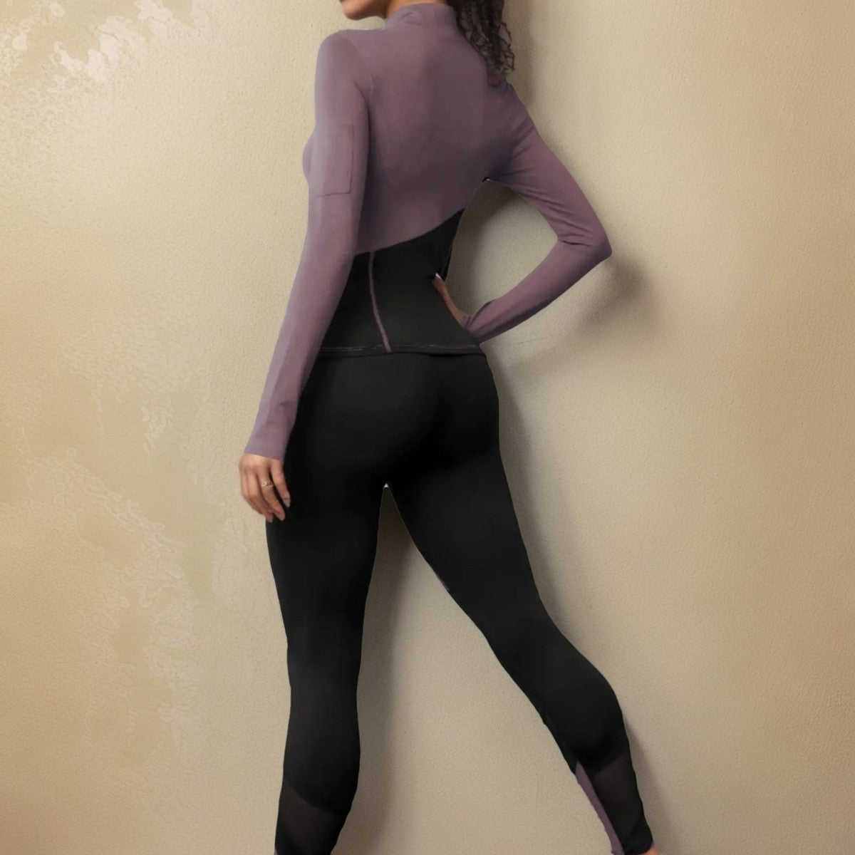 Women’s 2-Piece Sportswear Set – Long Sleeve Top & High Waist Leggings – Slim Fit Workout Outfit