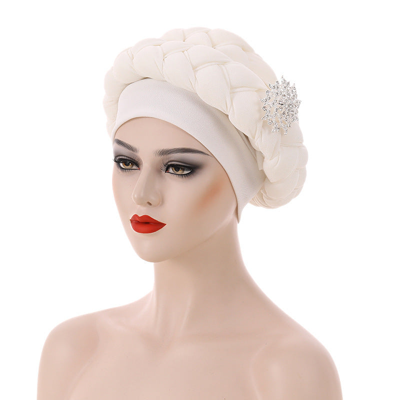 Women’s African Style Braided Turban Hat with Decorative Accessories