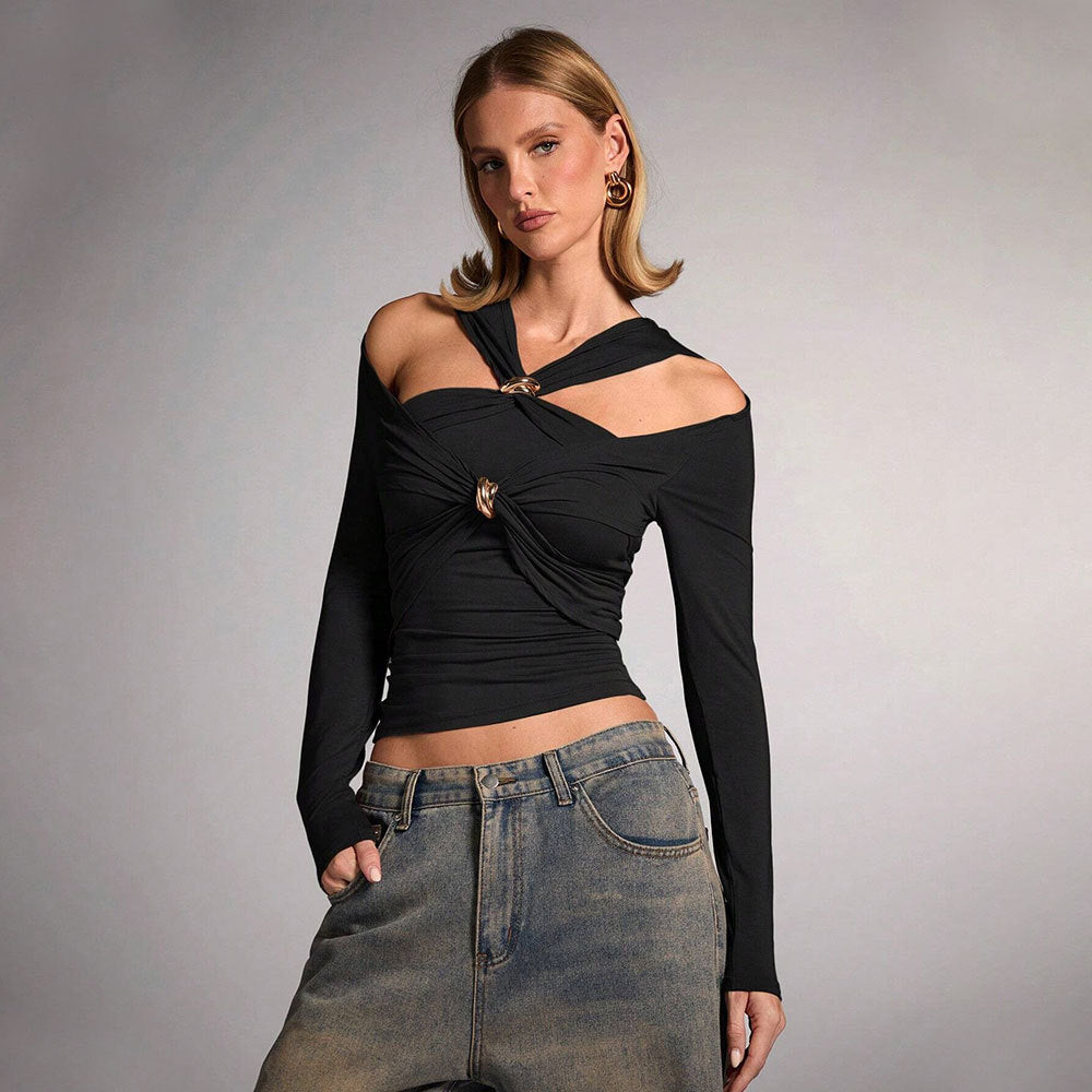 Women’s Halter Off-Shoulder Slim Fit Top – Long Sleeve Fashion Blouse
