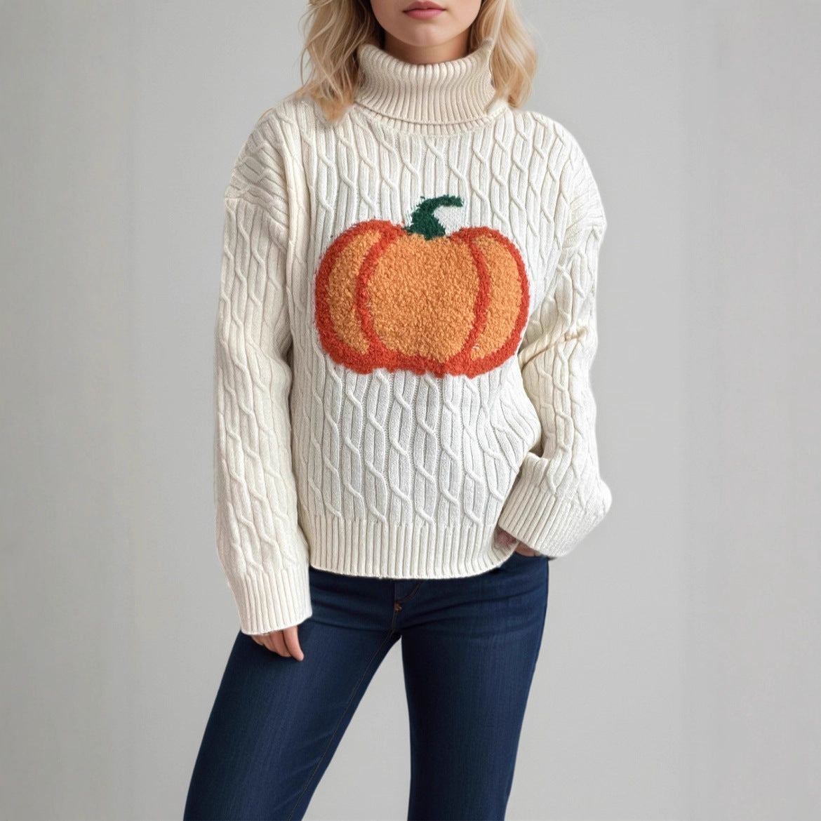 Women’s Vintage Pumpkin Knit Sweater – Cozy Autumn Pullover