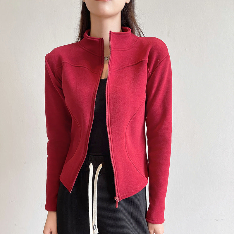 Stand Collar Short Coat – Women’s Warm Zipper Hoodie Jacket