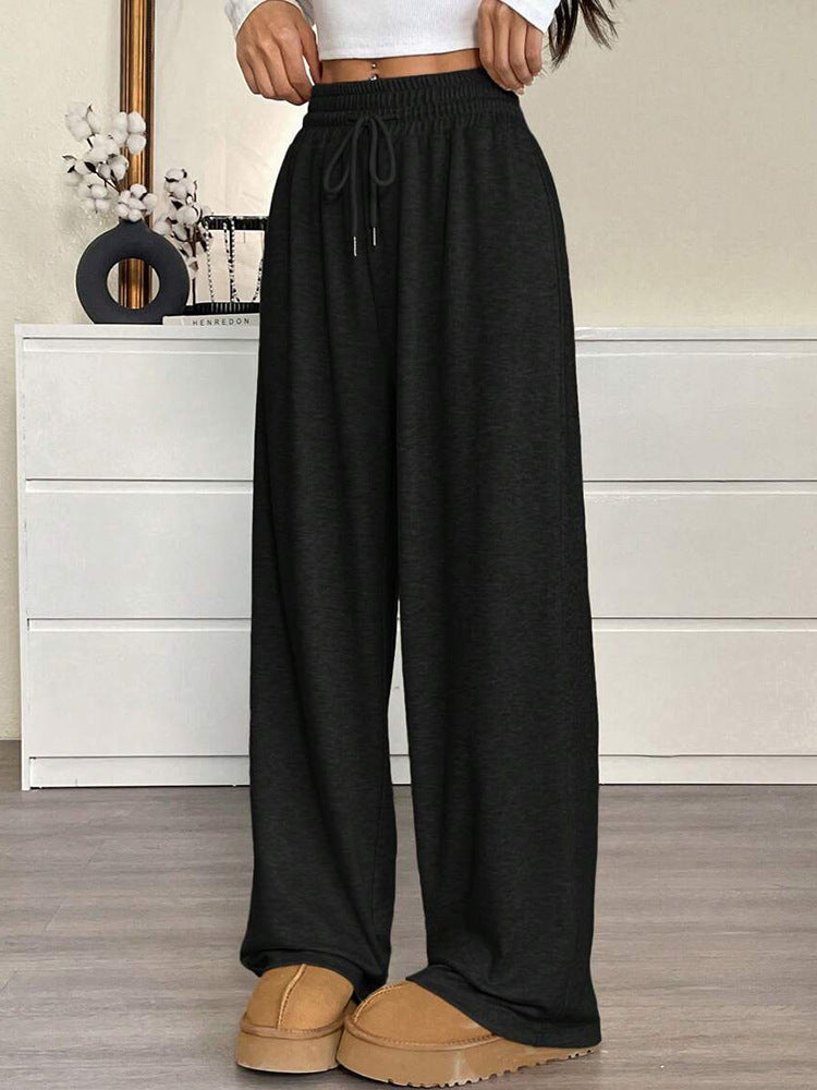 Solid Color Casual Wide Leg Pants for Women – Loose Fit, High Waist, Comfy Style