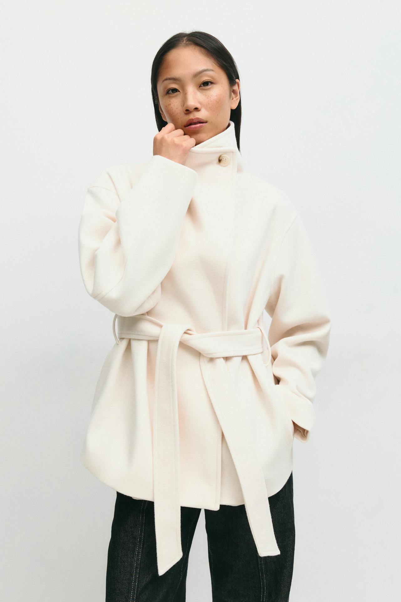 Women’s Autumn Winter Woolen Belted Coat – Elegant Mid-Length Jacket