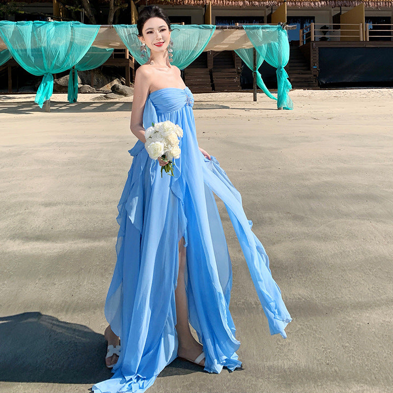 Seaside Breeze Strapless Maxi Dress – Flowing Holiday Style