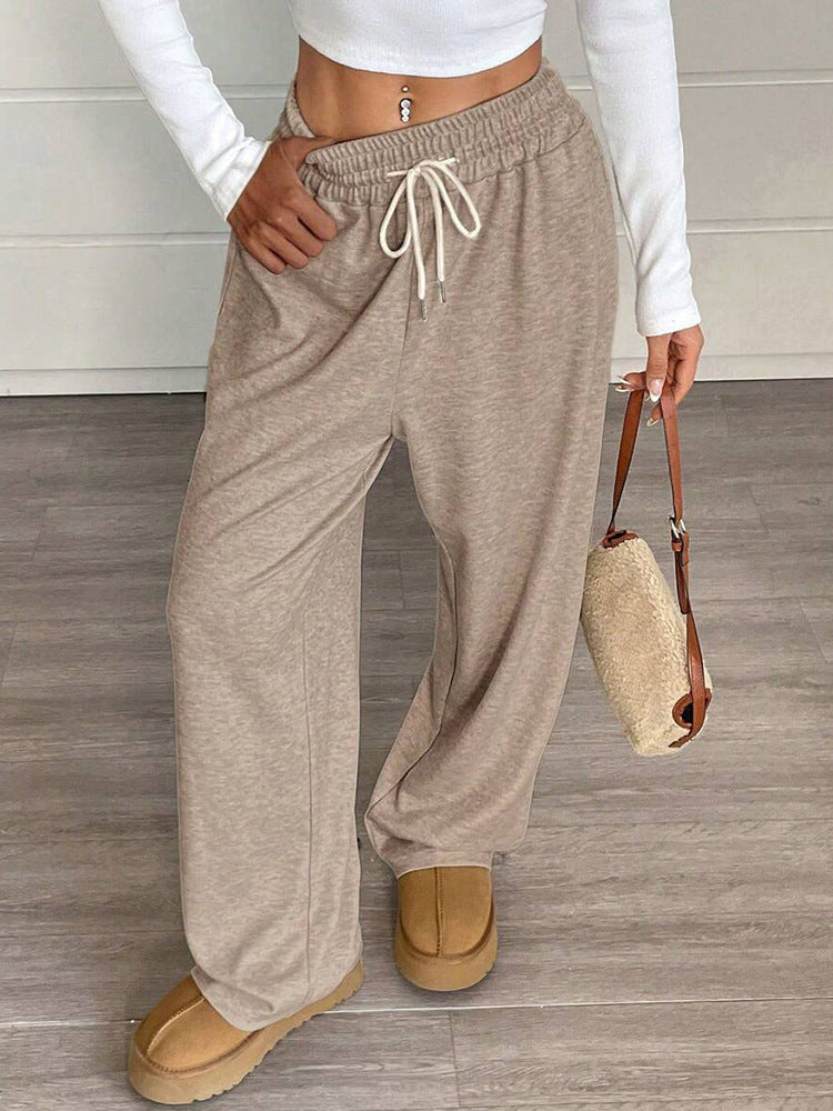 Solid Color Casual Wide Leg Pants for Women – Loose Fit, High Waist, Comfy Style