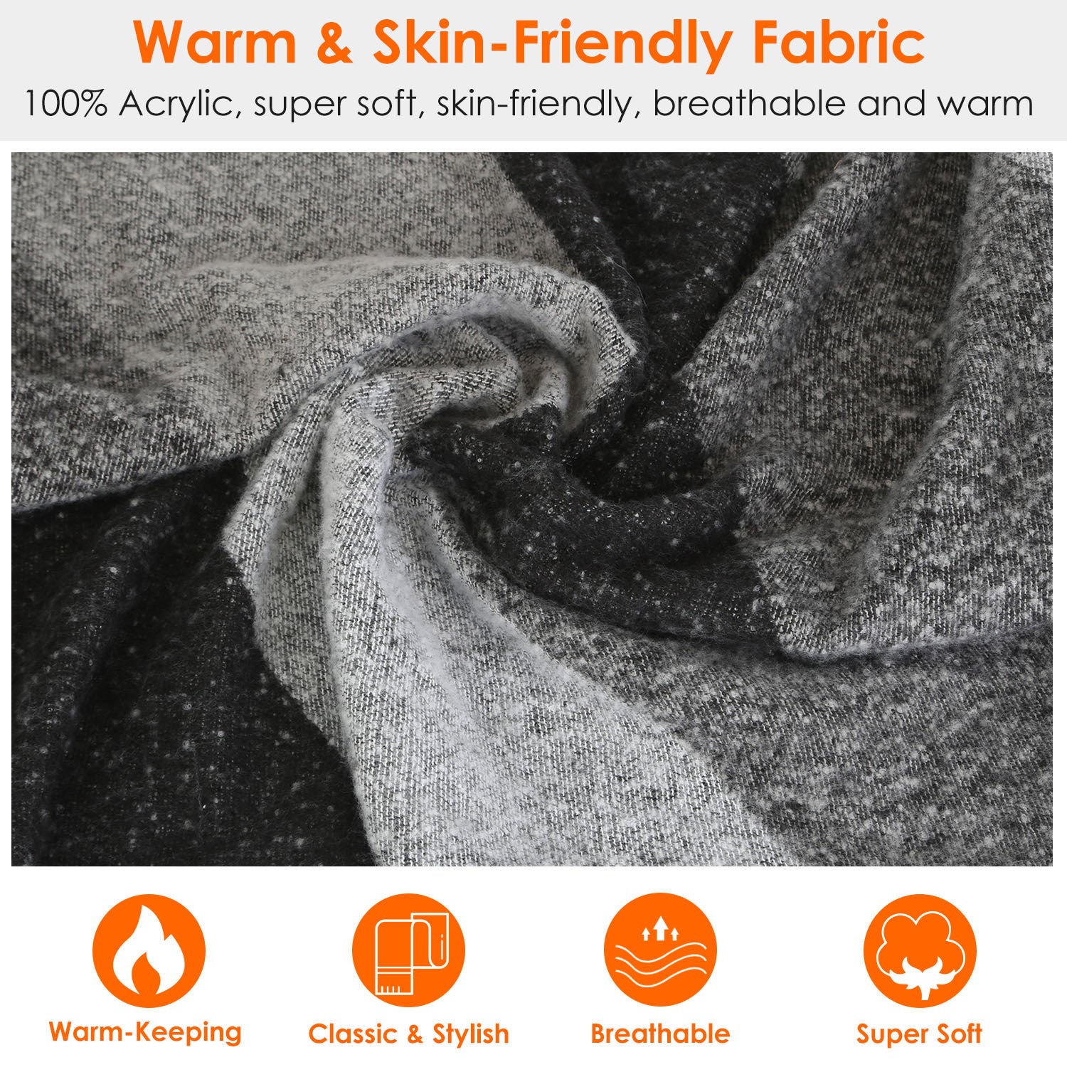 Women’s Winter Warm Scarf – Thick Knitted Plaid Shawl Wrap