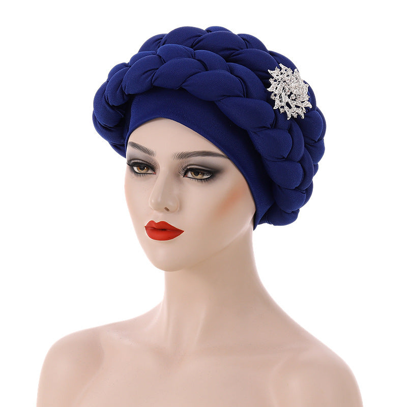 Women’s African Style Braided Turban Hat with Decorative Accessories