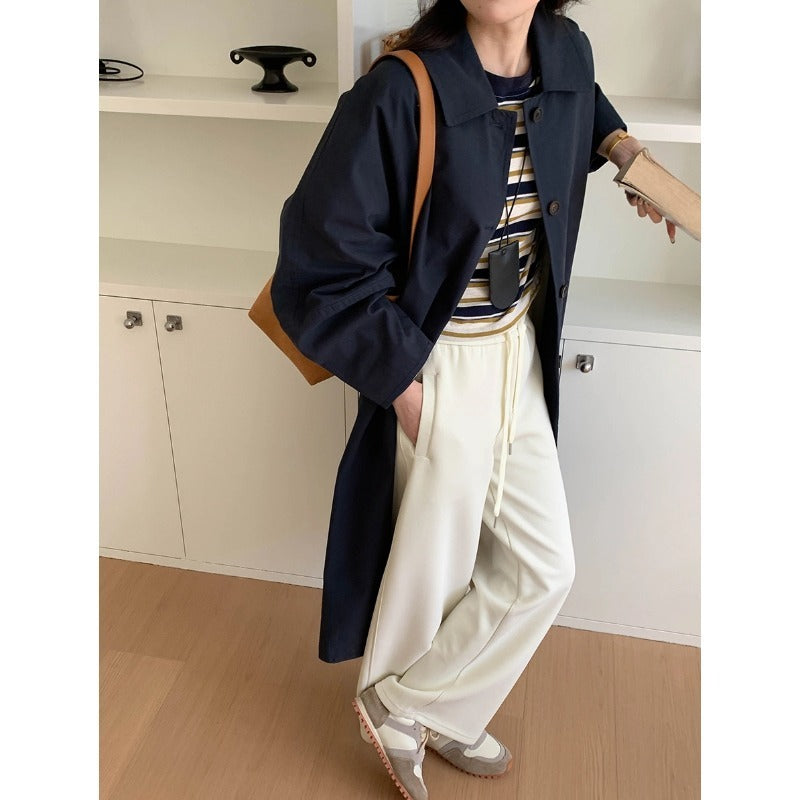 Minimalist Long Trench Coat with Lapel Collar