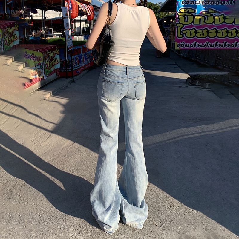 American Retro Low Waist Bell Bottom Jeans – Slim Fit Stretch Denim Pants for Women