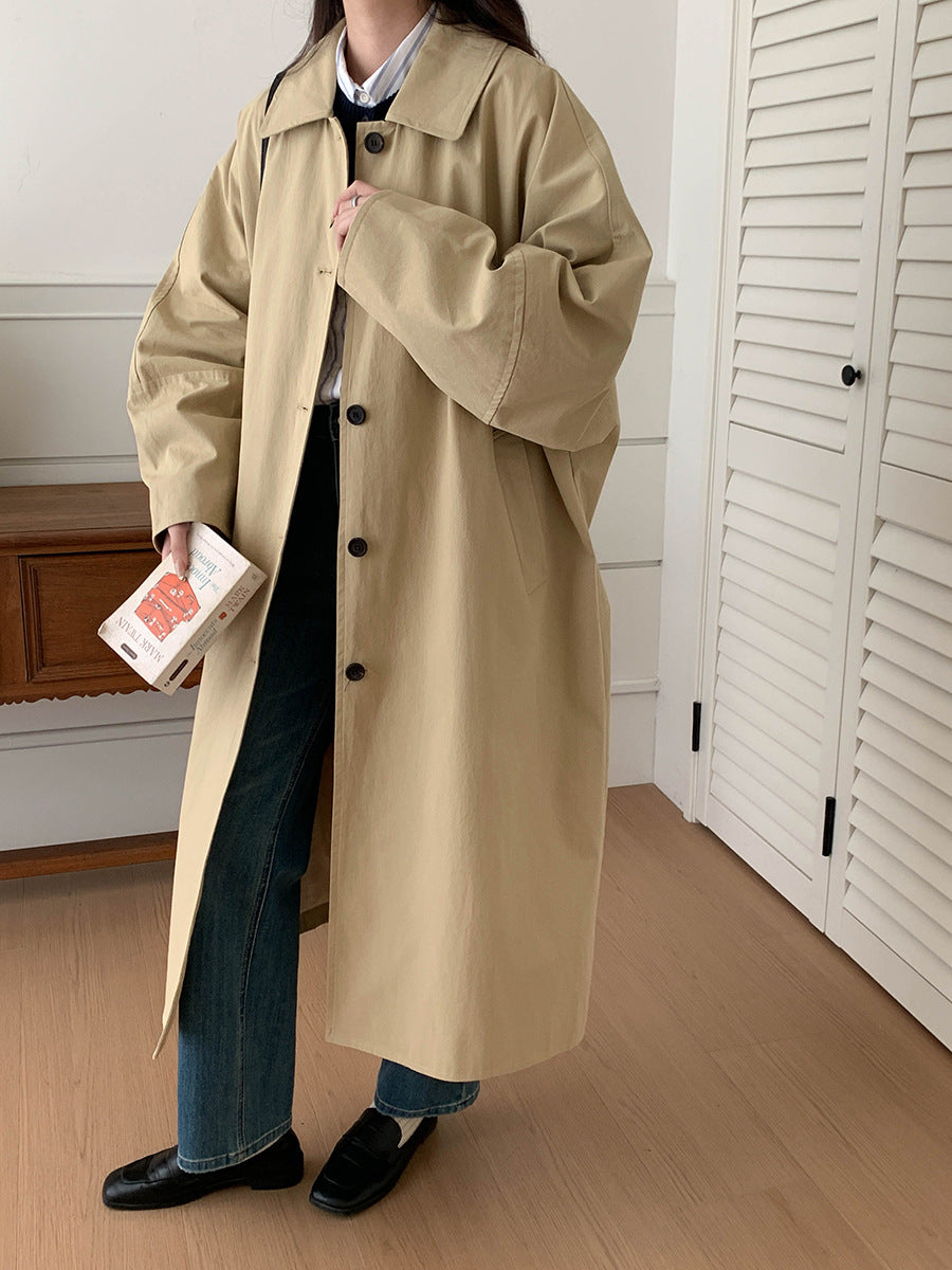 Minimalist Long Trench Coat with Lapel Collar