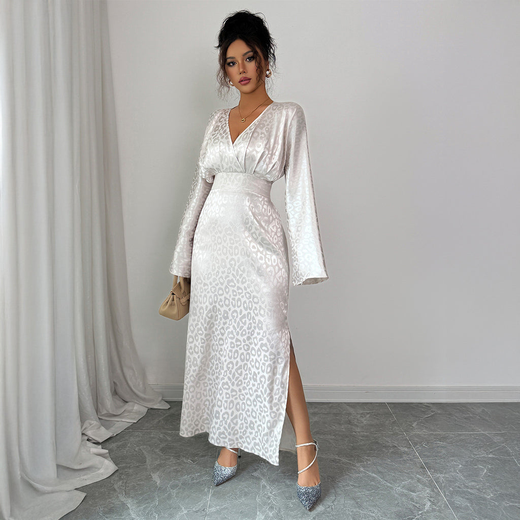 Women’s Long-Sleeved Deep V-Neck Elegant Maxi Dress – Autumn Winter Evening Gown