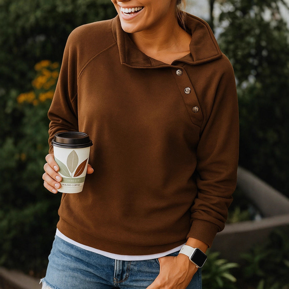 Casual Loose Long Sleeve Button Collar Pullover Sweater