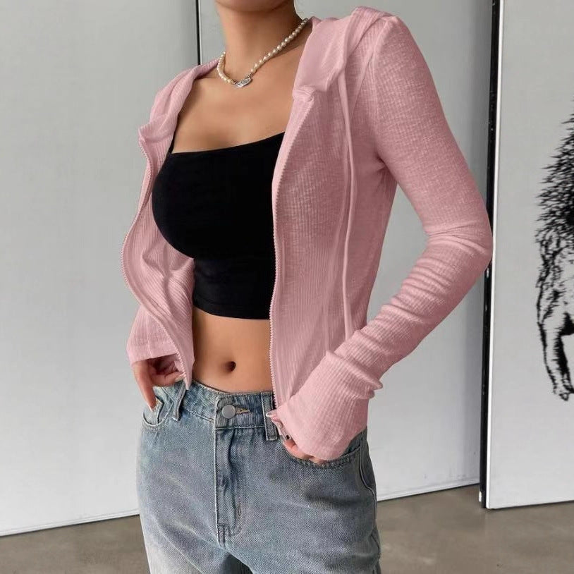 Slim Fit Cropped Zip-Up Hoodie – Casual Sportswear