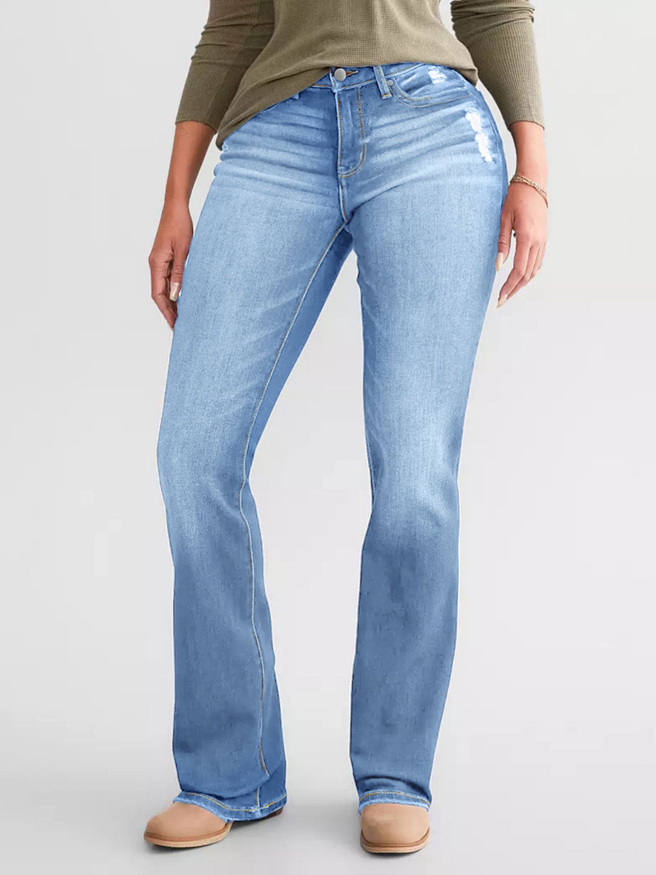 Women’s High-Waist Stretch Slim Fit Flared Ripped Jeans