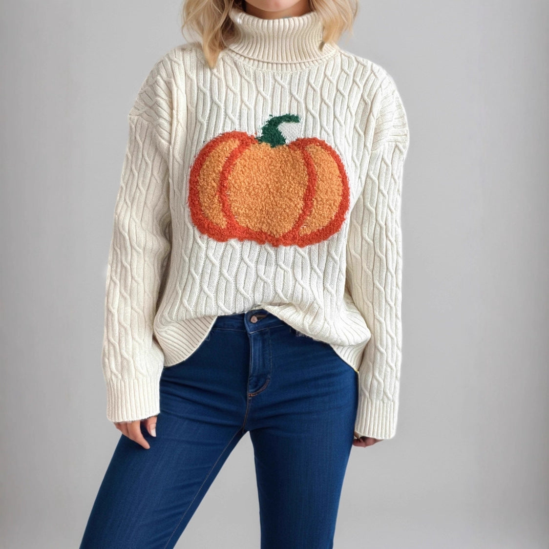 Women’s Vintage Pumpkin Knit Sweater – Cozy Autumn Pullover