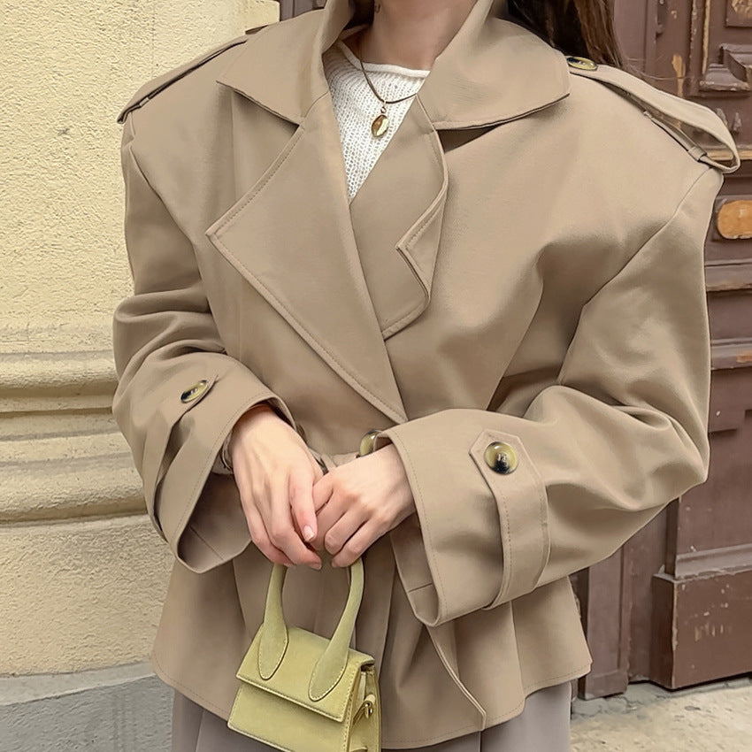 Trendy Casual Lace-Up Khaki Trench Coat for Women – Mid-Length Belted Outerwear