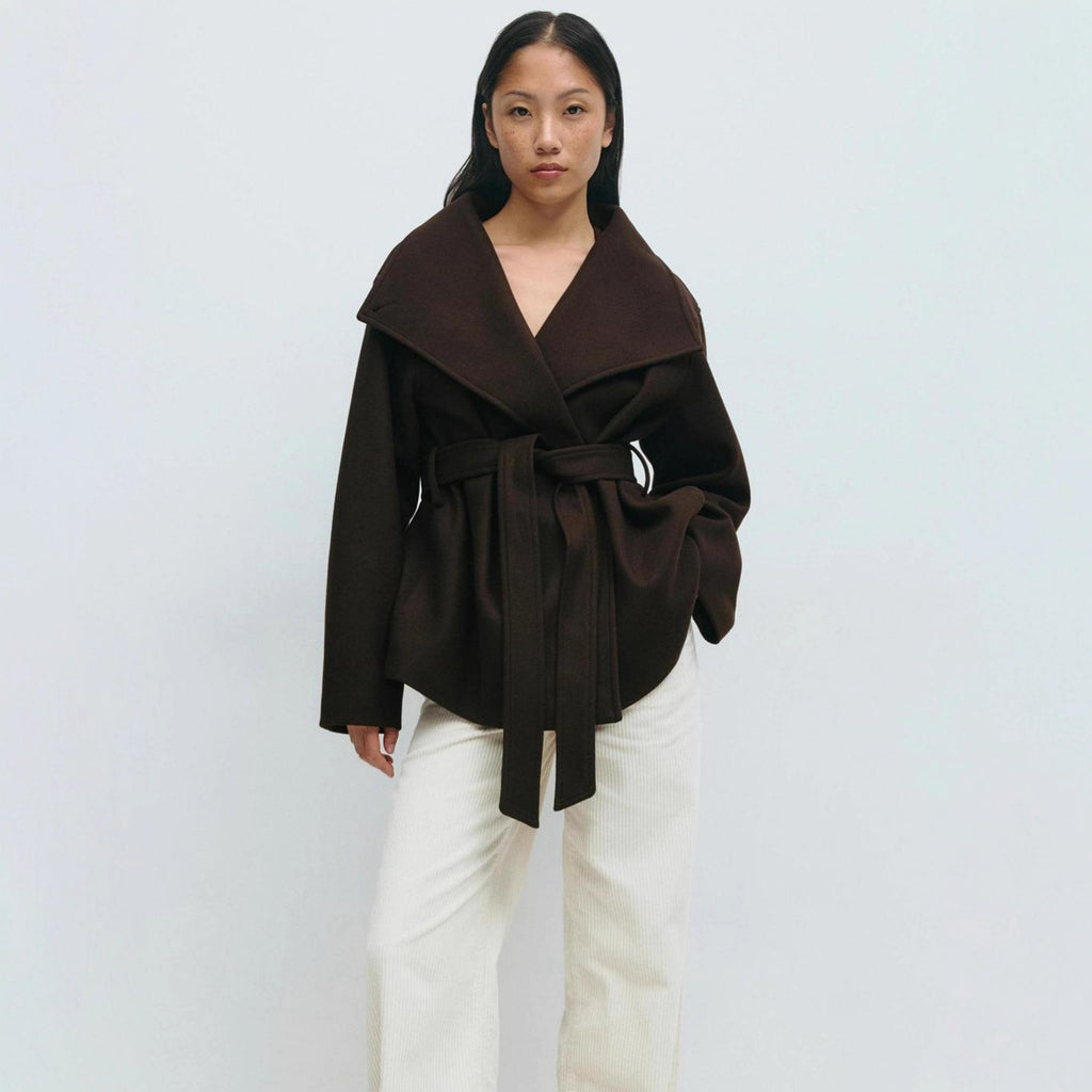Women’s Autumn Winter Woolen Belted Coat – Elegant Mid-Length Jacket