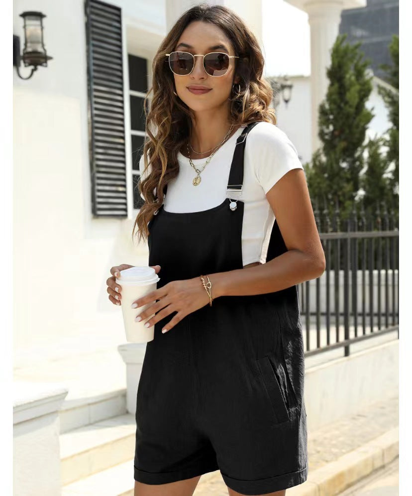 Women’s Loose Strapless Romper with Pockets