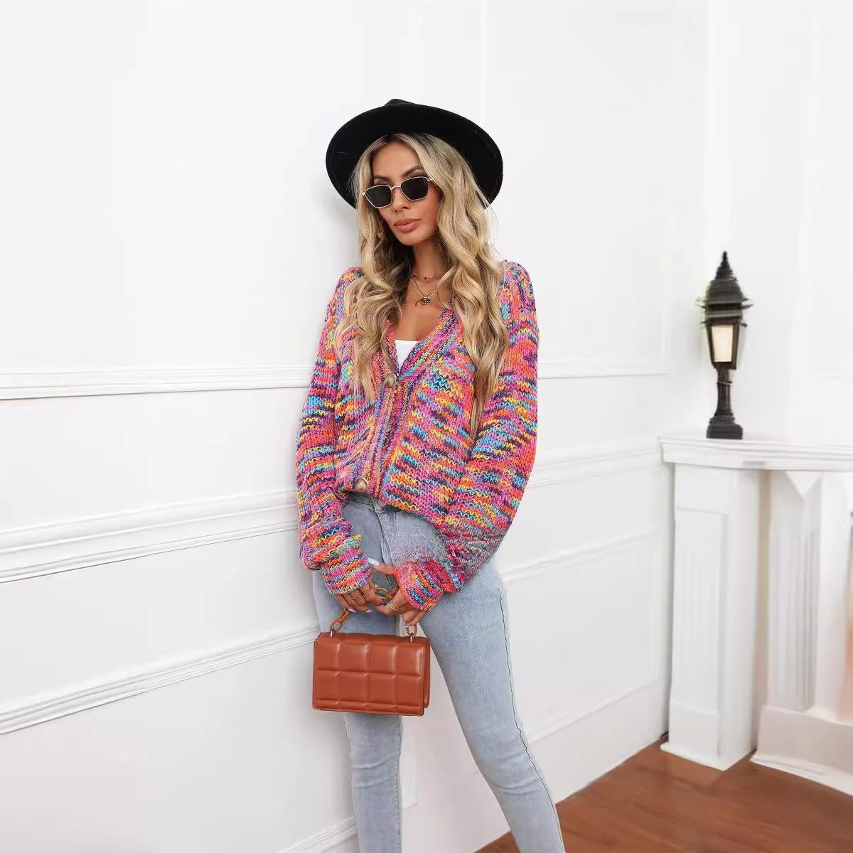 Women’s Rainbow Knit Cardigan – Festival Style Colorful Sweater