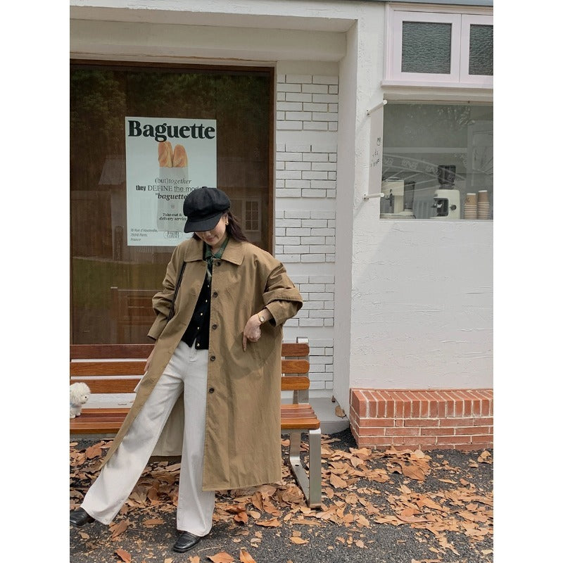 Minimalist Long Trench Coat with Lapel Collar