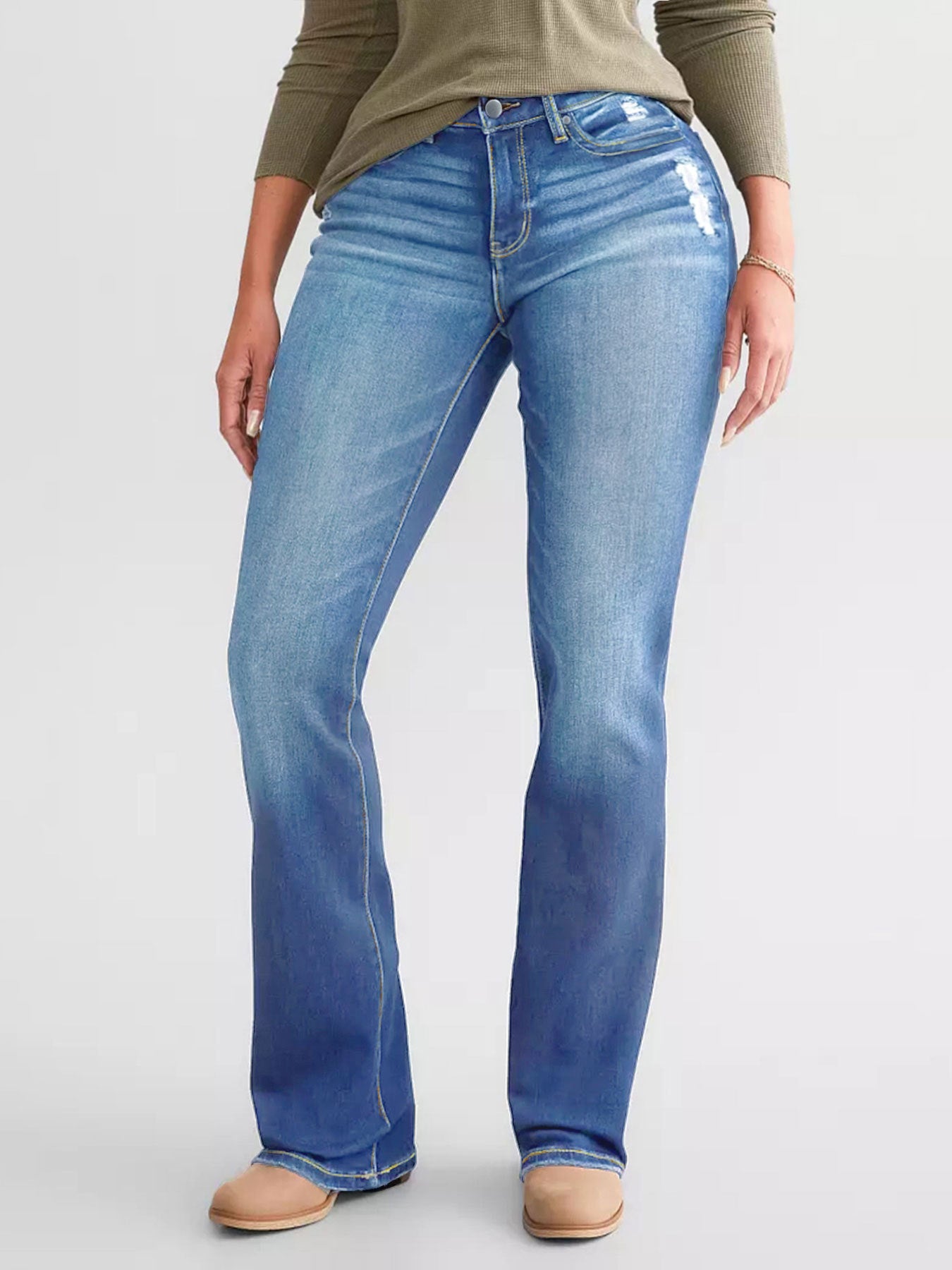 Women’s High-Waist Stretch Slim Fit Flared Ripped Jeans