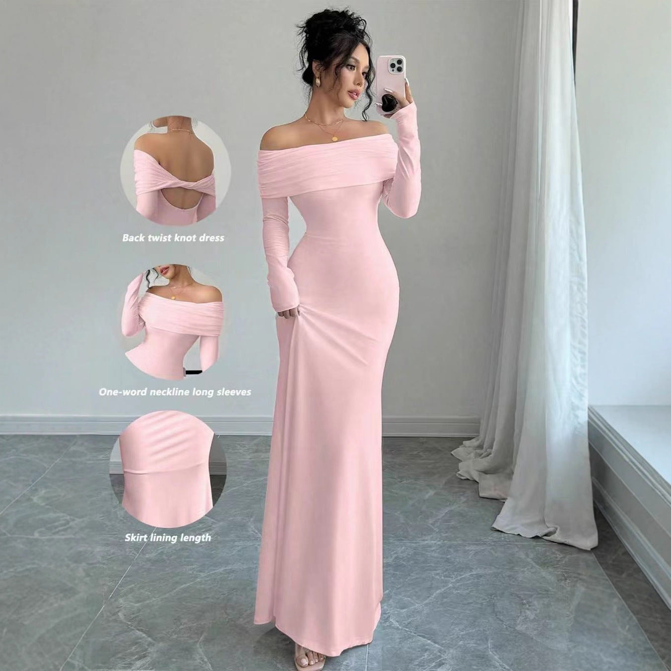 Women’s Off-Shoulder Long Sleeve Slim Fit Evening Maxi Dress