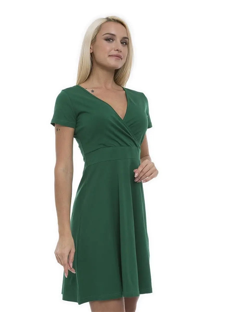 Women’s Knitted V-Neck Short Sleeve Mini Dress