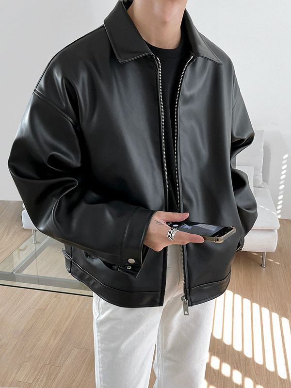 Men’s Korean Leather Casual Baseball Jacket Streetwear Bomber Style