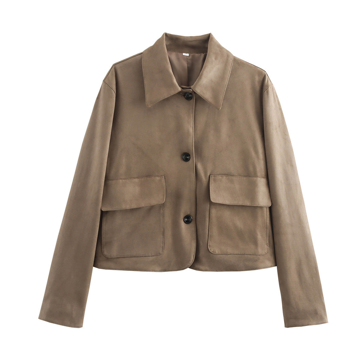Women’s Retro Suede Velvet Long-Sleeve Jacket with Double Pockets