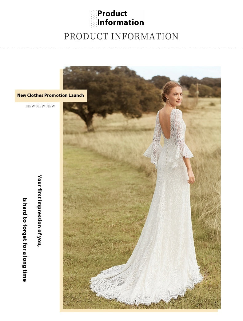 Retro Bohemian Lace Wedding Dress – Elegant Long Sleeve Bridal Gown