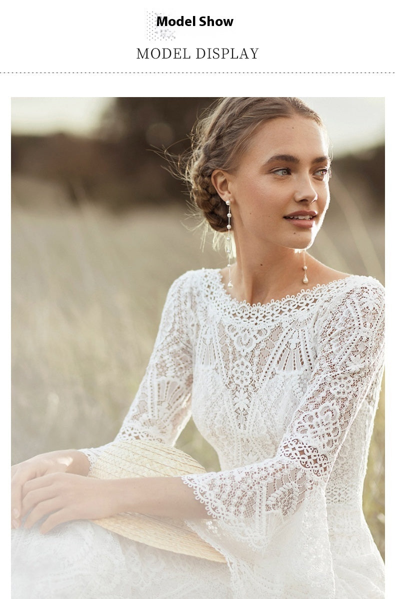 Retro Bohemian Lace Wedding Dress – Elegant Long Sleeve Bridal Gown