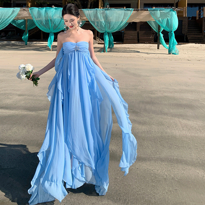 Seaside Breeze Strapless Maxi Dress – Flowing Holiday Style