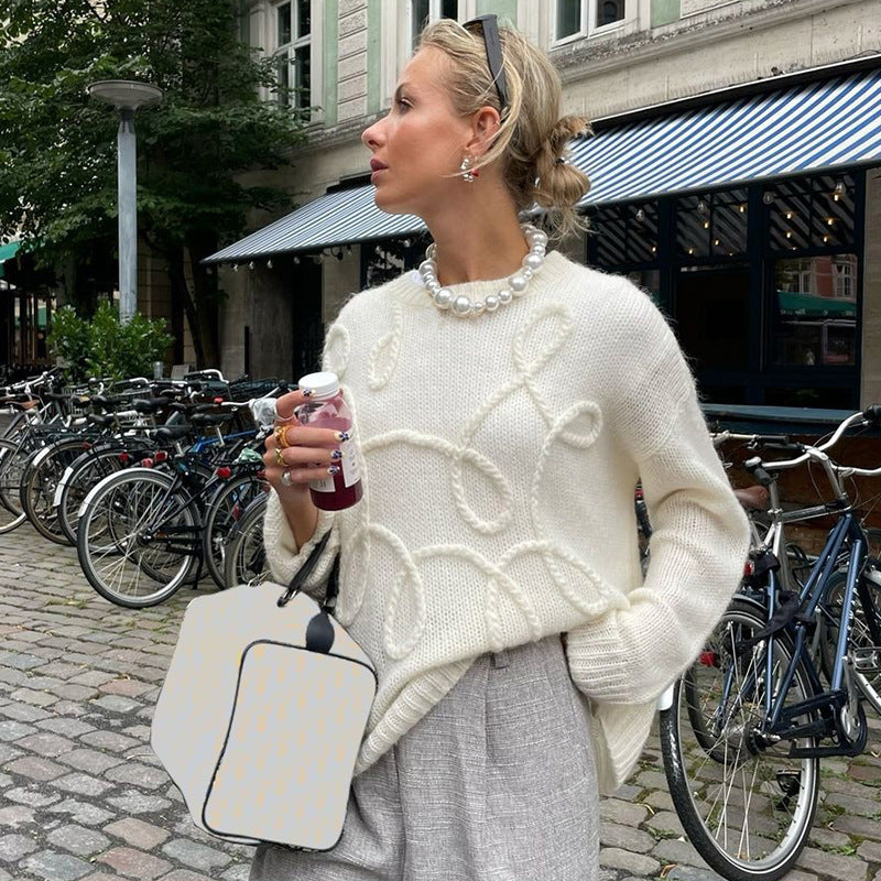 Women’s Solid Color Round-Neck Knit Sweater – Long Sleeve Pullover