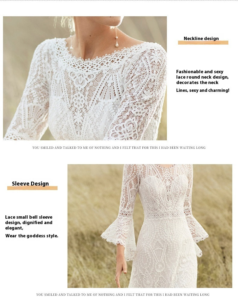 Retro Bohemian Lace Wedding Dress – Elegant Long Sleeve Bridal Gown