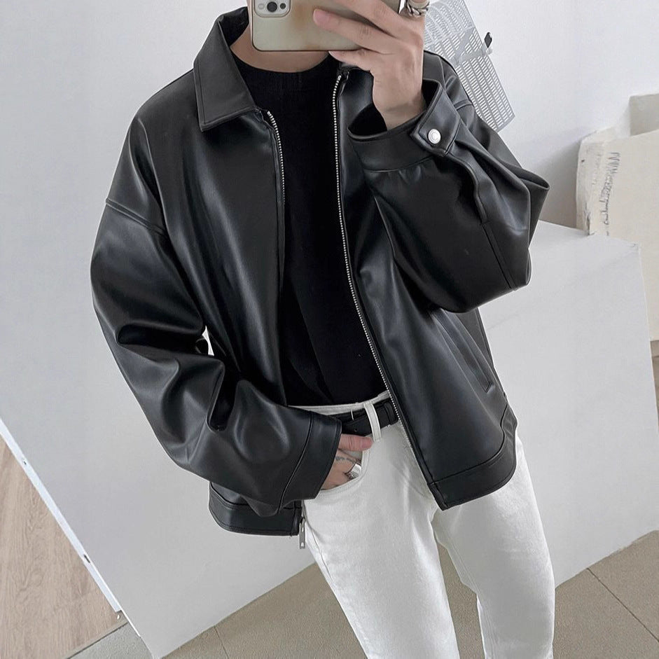 Men’s Korean Leather Casual Baseball Jacket Streetwear Bomber Style