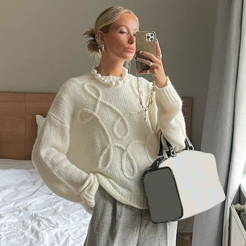 Women’s Solid Color Round-Neck Knit Sweater – Long Sleeve Pullover