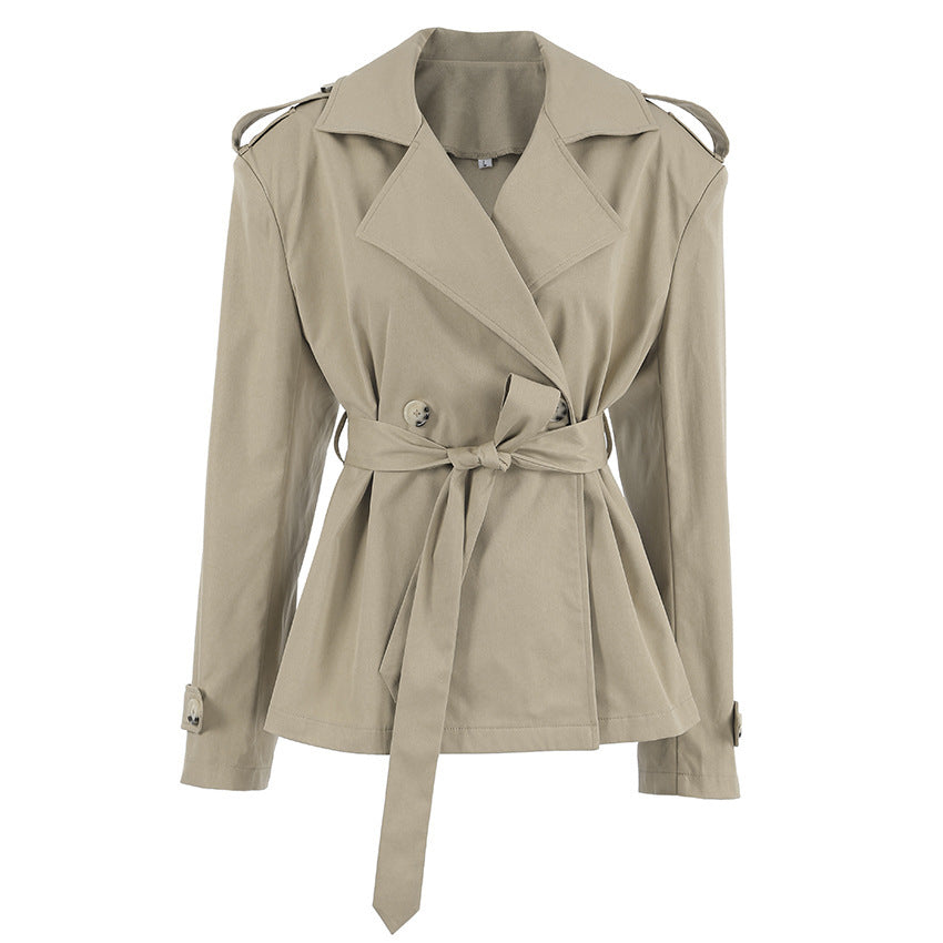 Trendy Casual Lace-Up Khaki Trench Coat for Women – Mid-Length Belted Outerwear