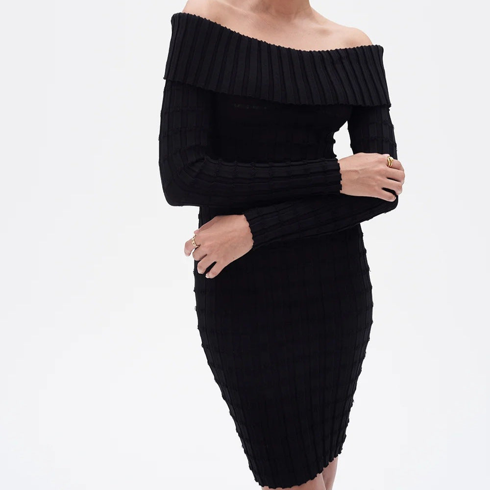 Chic Off-Shoulder Knitted Bodycon Dress – Elegant Slim Fit