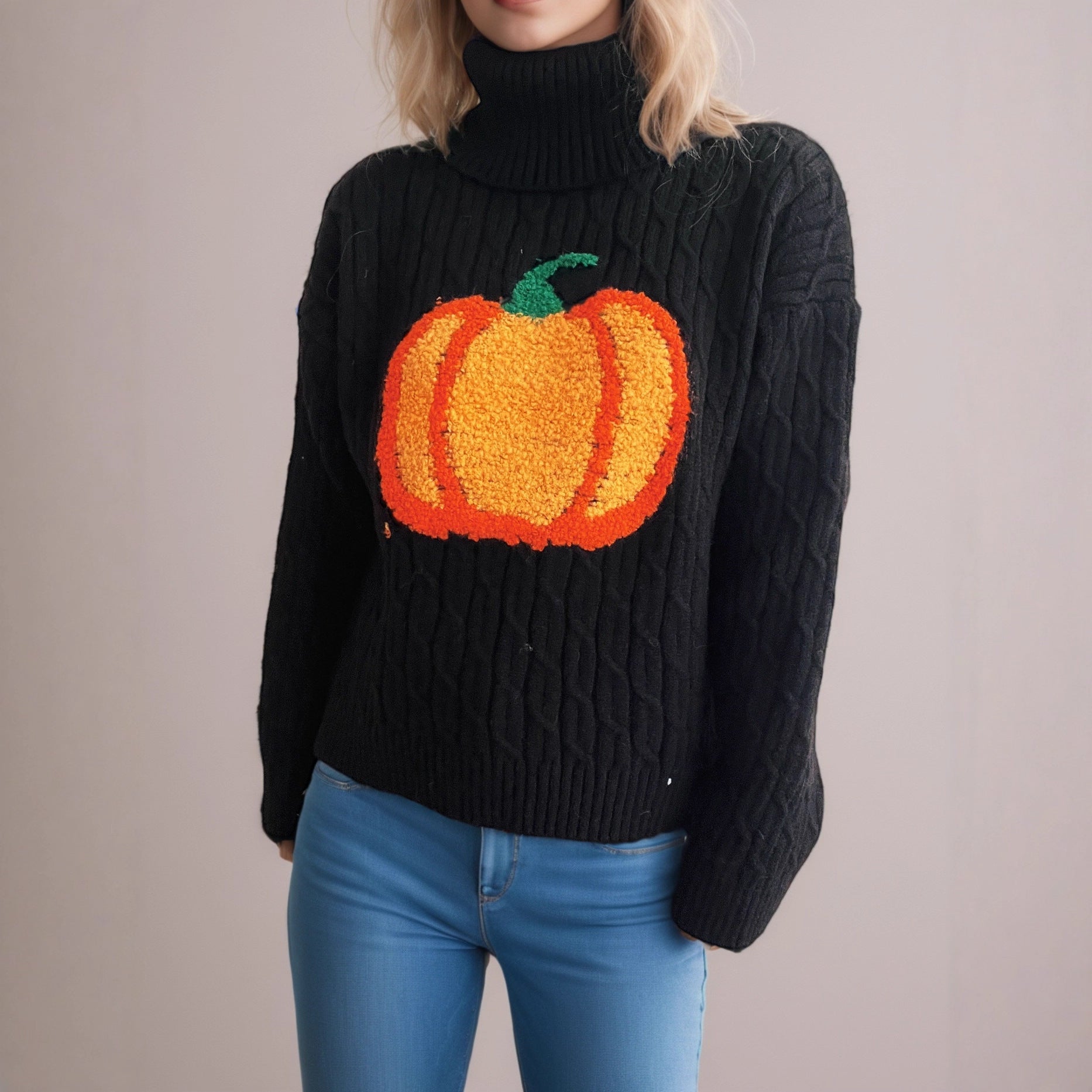 Women’s Vintage Pumpkin Knit Sweater – Cozy Autumn Pullover
