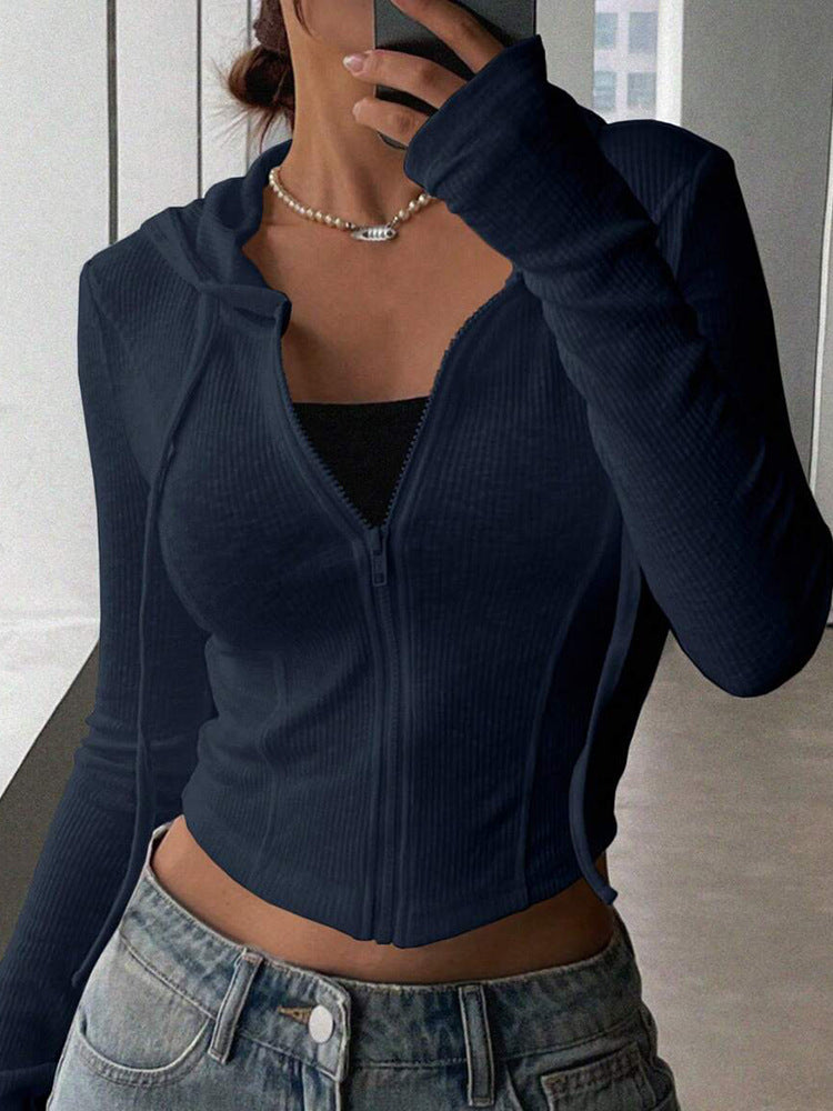Slim Fit Cropped Zip-Up Hoodie – Casual Sportswear