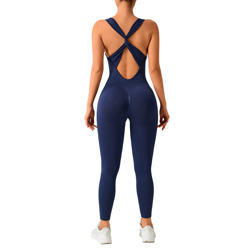 Women’s Seamless Slim Fit Yoga Bodysuit – Cross Back Activewear Jumpsuit